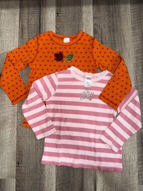 Gymboree Pink Stripe & Orange Heart Long-Sleeve Tops (2-Pack)
